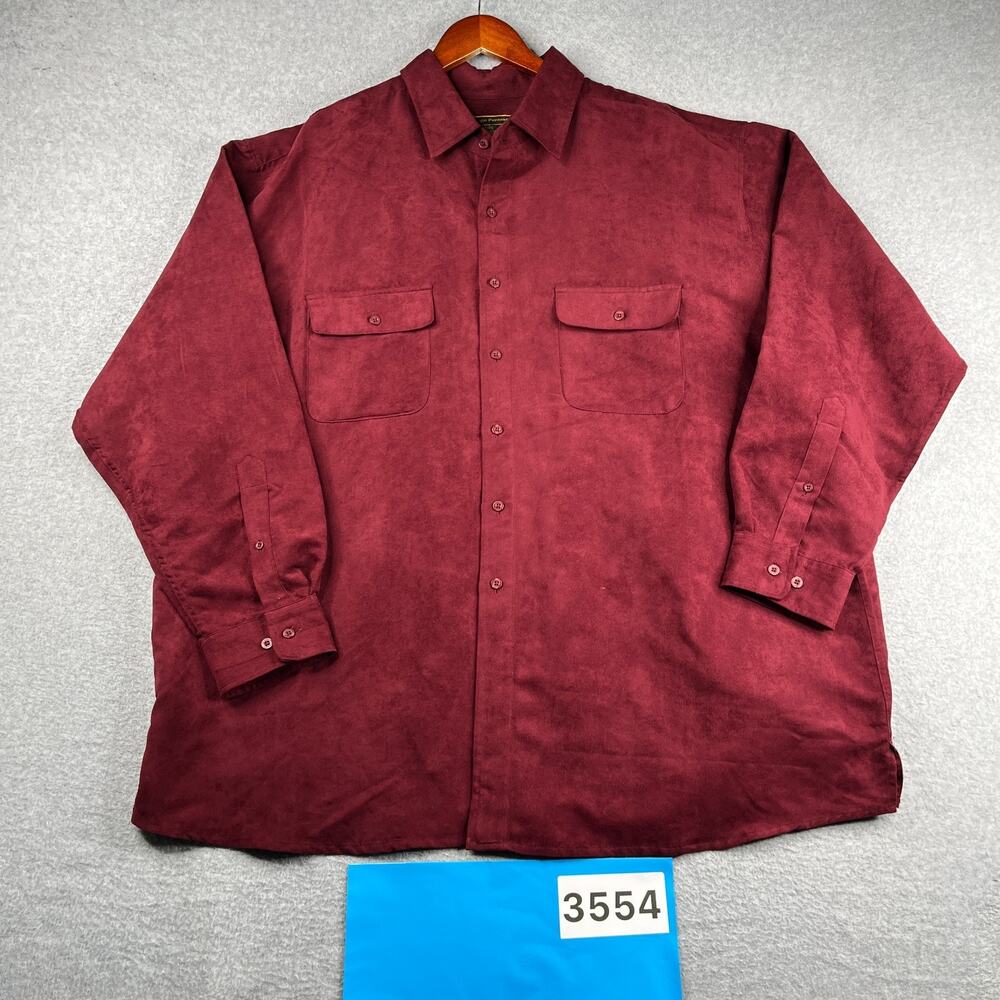 George Foreman Microfiber Feel Shirt 2X Big Burgundy Button Up Long Sleeve Mens